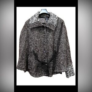 Etcetera Black Brown White Alpaca Blend Poncho Coat Womens Size Medium